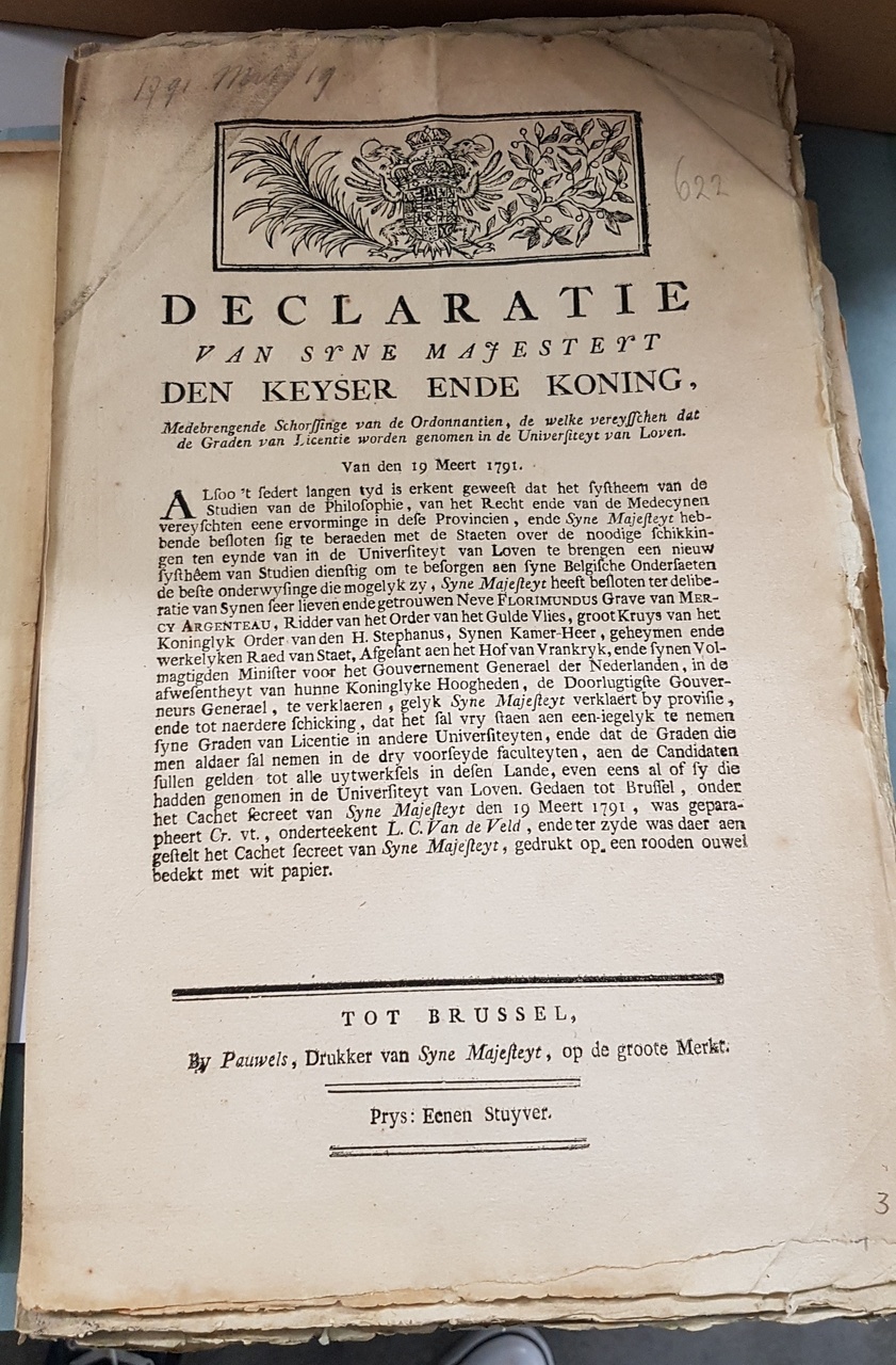 Plakkaat uit de tijd van het Oostenrijkse bestuur (1714-1794)