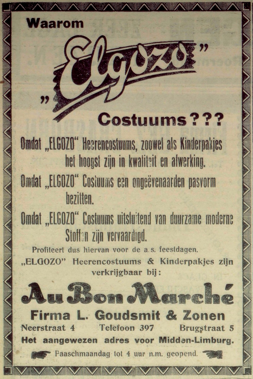 Advertentie Elgozo en Au Bon Marché 1932