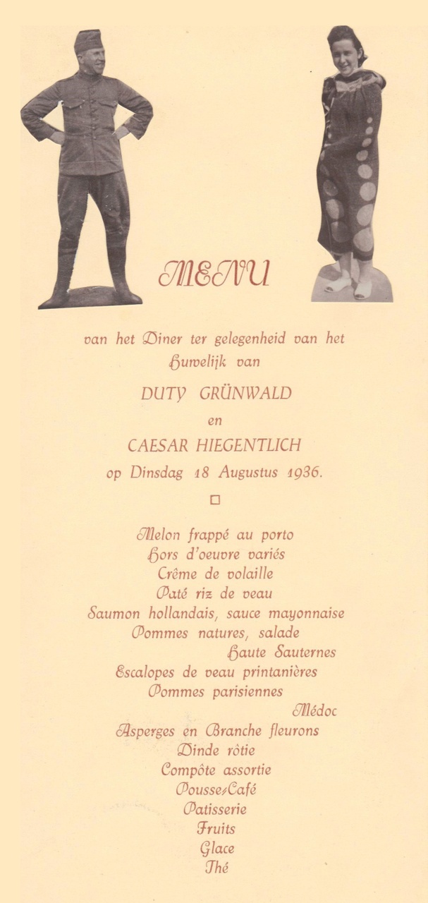Menu bruiloftsdiner Cesar Hiegentlich en Gedula Telza Grünwald