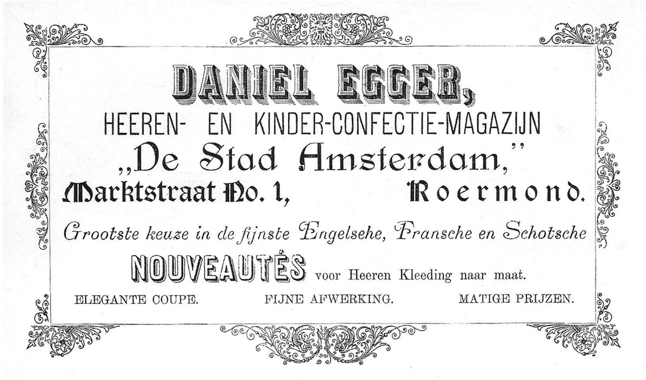 Advertentie winkel 'De Stad Amsterdam' van Daniel Egger