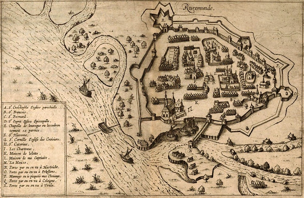 vestingplattegrond Roermond uit Memoires guerriers van De Croÿ